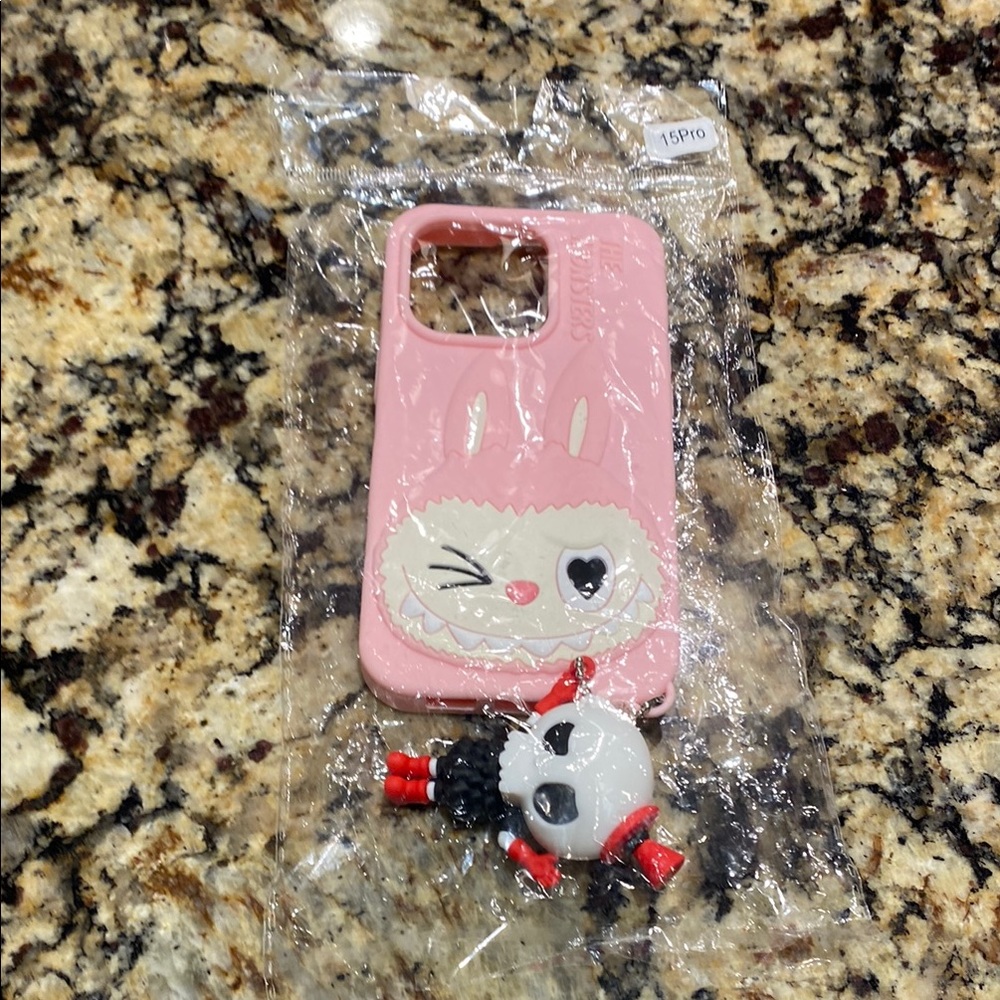 Pink Labubu Character Phone Case for IPhone 15